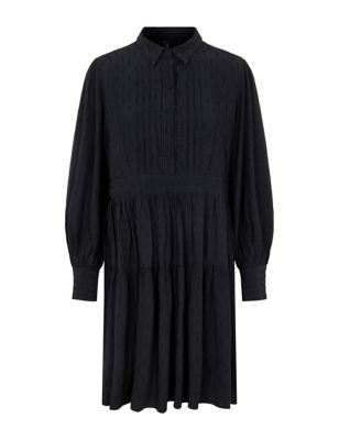 M&S Y.A.S Womens Textured Blouson Sleeve Mini Shirt Dress