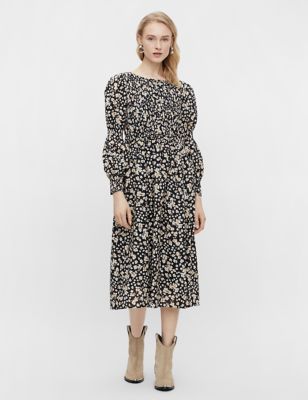 M&S Y.A.S Womens Pure Cotton Floral Midi Smock Dress