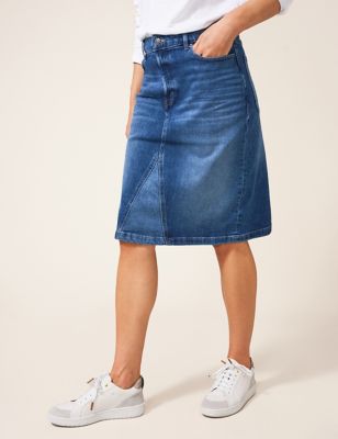 White Stuff Womens Denim Knee Length Straight Skirt - 8 - Blue, Blue