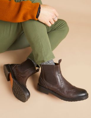 Jones Bootmaker Women's Leather Pull-On Chelsea Boots - 11 - Dark Brown, Dark Brown,Cognac