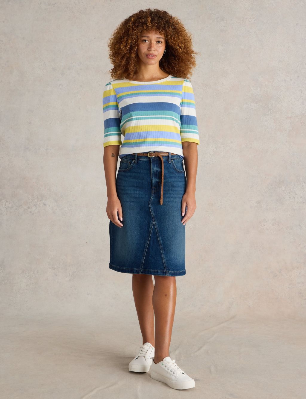 Cotton Rich Denim Knee Length Skirt
