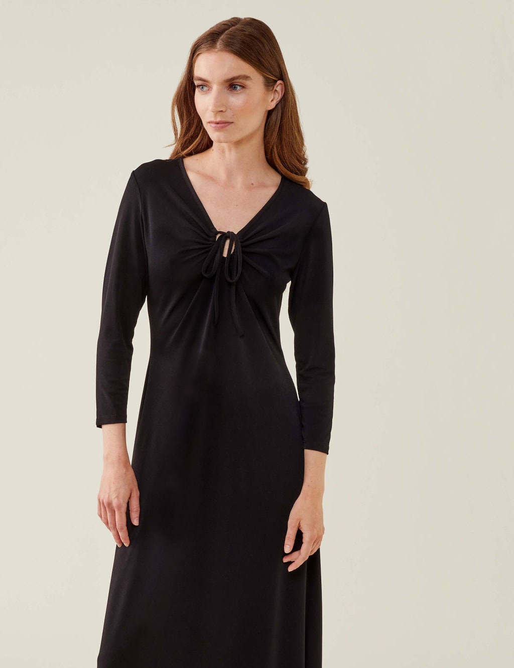 Jersey V-Neck Ruched Midi Swing Dress image 1
