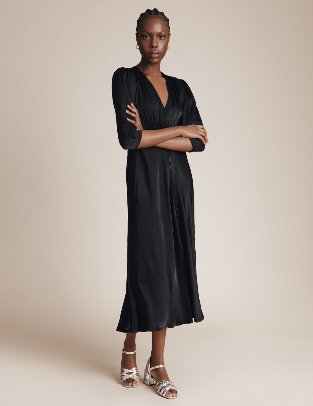 V-Neck Button Through Midaxi Tea Dress image 3