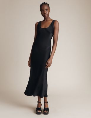 Ghost Women's Satin Sleeveless Midaxi Slip Dress - Black, Black