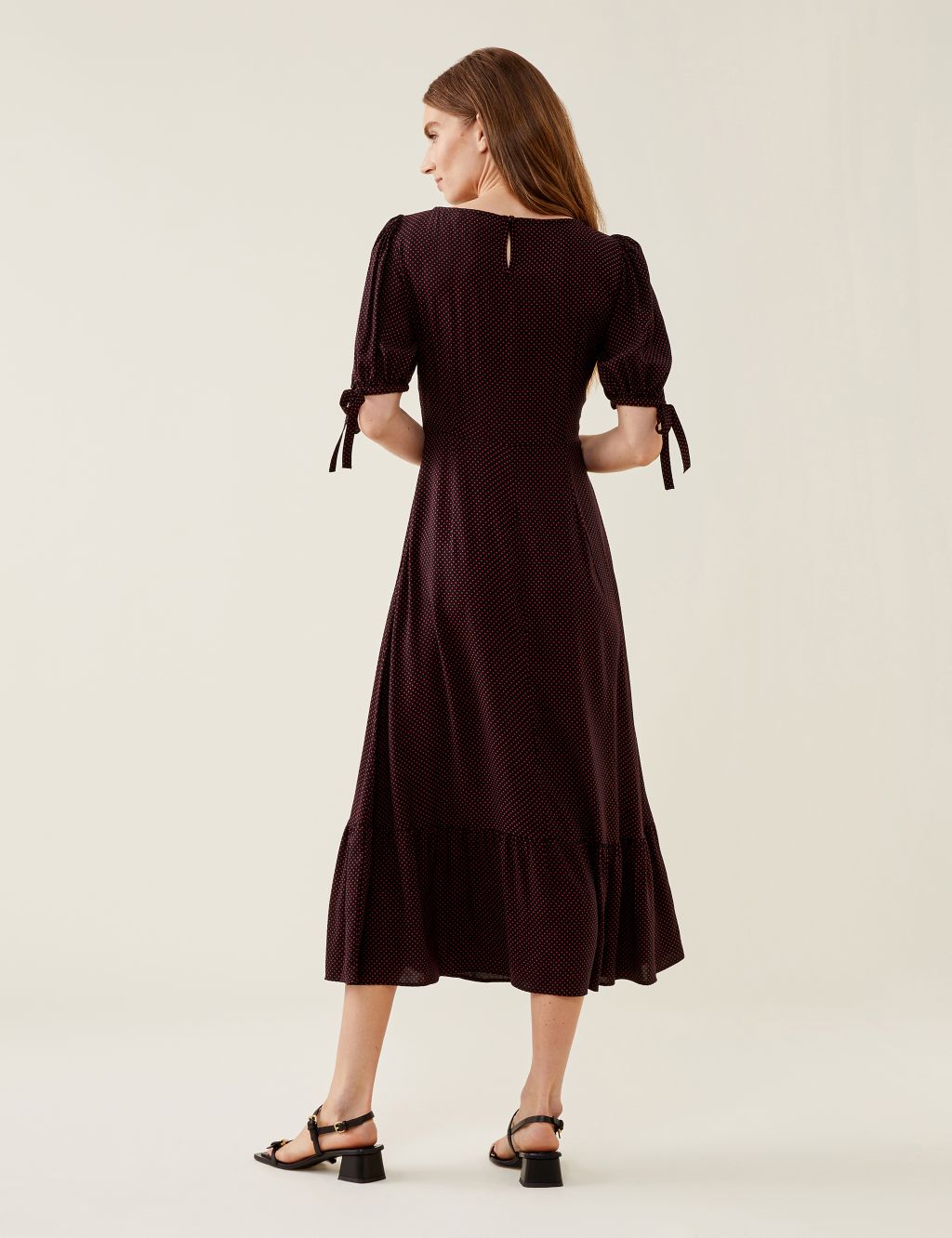 Polka Dot Tie Puff Sleeve Midi Tea Dress image 4