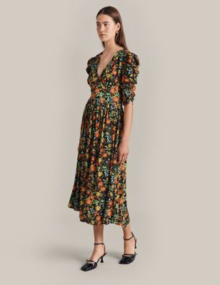 Floral V-Neck Puff Sleeve Midi Tea Dress | Ghost | M&S
