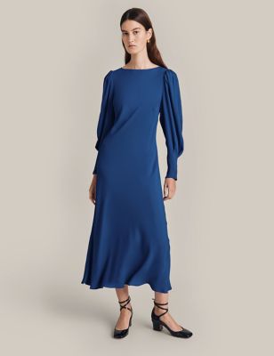 Ghost Womens Puff Sleeve Midaxi Column Dress - XS - Blue, Blue