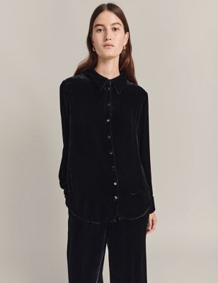 Ghost Womens Collared Button Through Shirt with Silk - XS - Black, Black