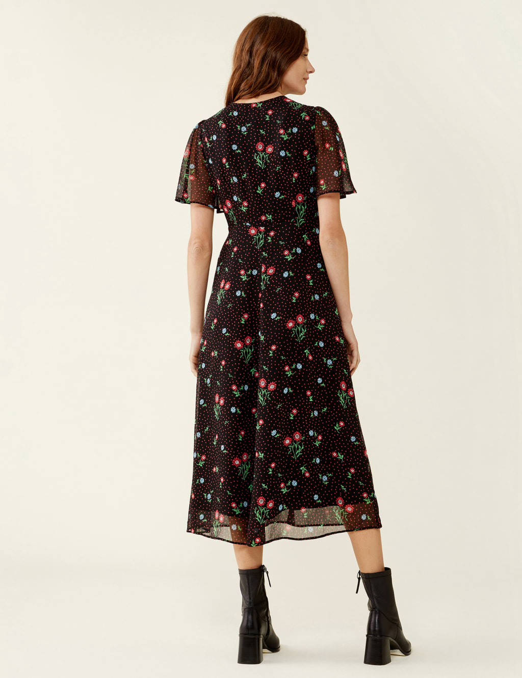 Floral V-Neck Angel Sleeve Midaxi Tea Dress image 3