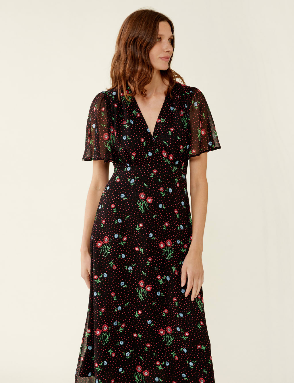 Floral V-Neck Angel Sleeve Midaxi Tea Dress image 4