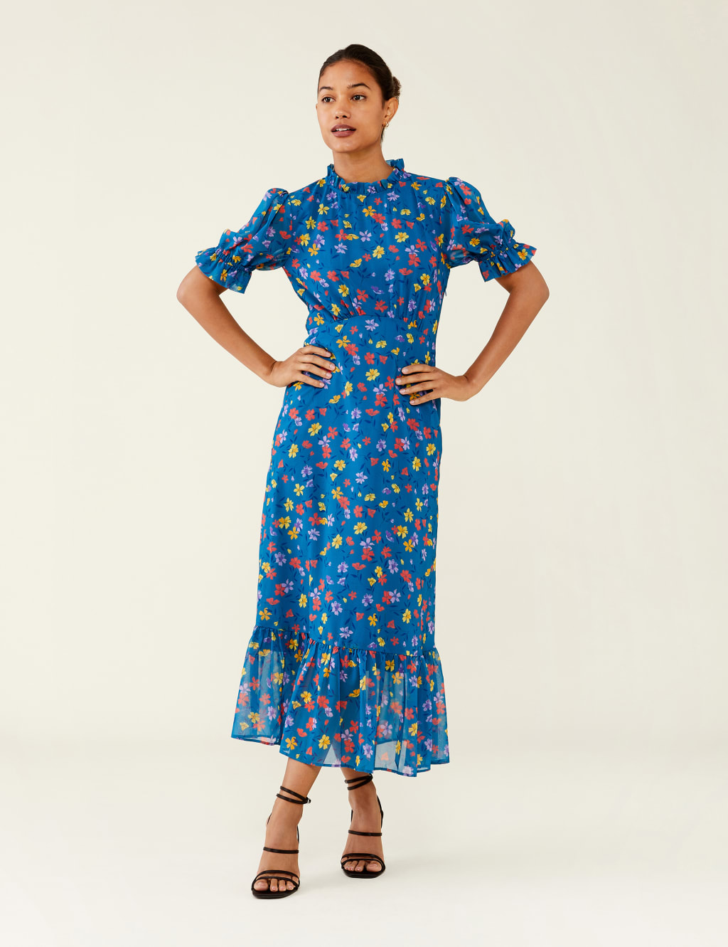 Floral High Neck Midi Tea Dress image 1