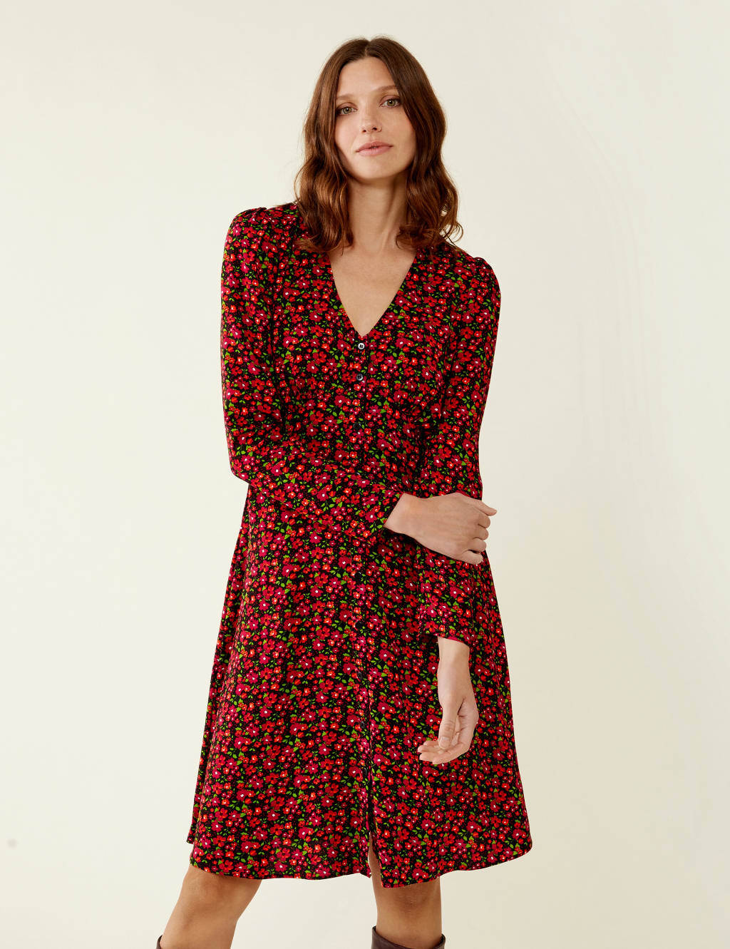 Floral V-Neck Knee Length Tea Dress image 1