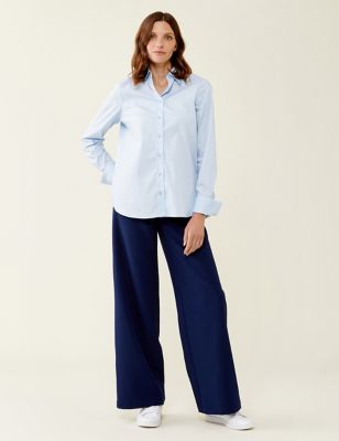 Finery London Womens Cotton Rich Collared Shirt - 16 - Light Blue, Light Blue,Navy