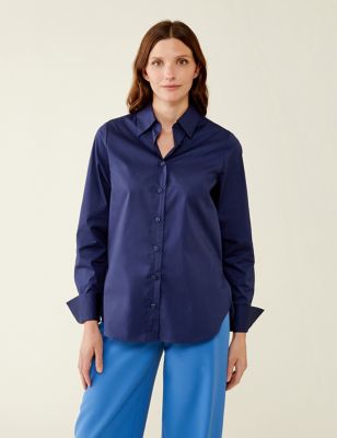 Finery London Women's Cotton Rich Collared Shirt - 10 - Navy, Navy