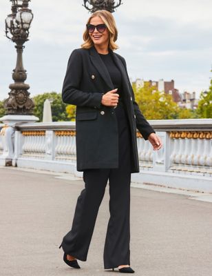 Sosandar Womens Longline Tailored Coat with Wool - 12 - Black, Black