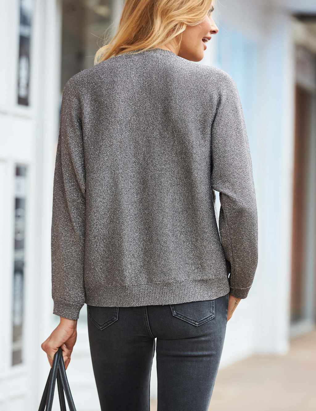 Metallic Mix Knit Crew Neck Relaxed Jumper image 3