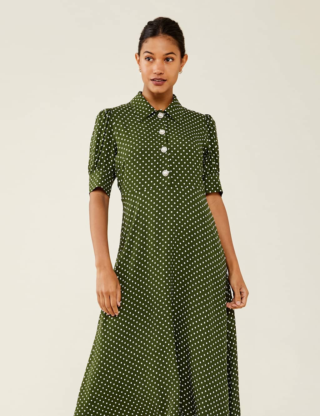 Polka Dot Midi Waisted Dress image 2