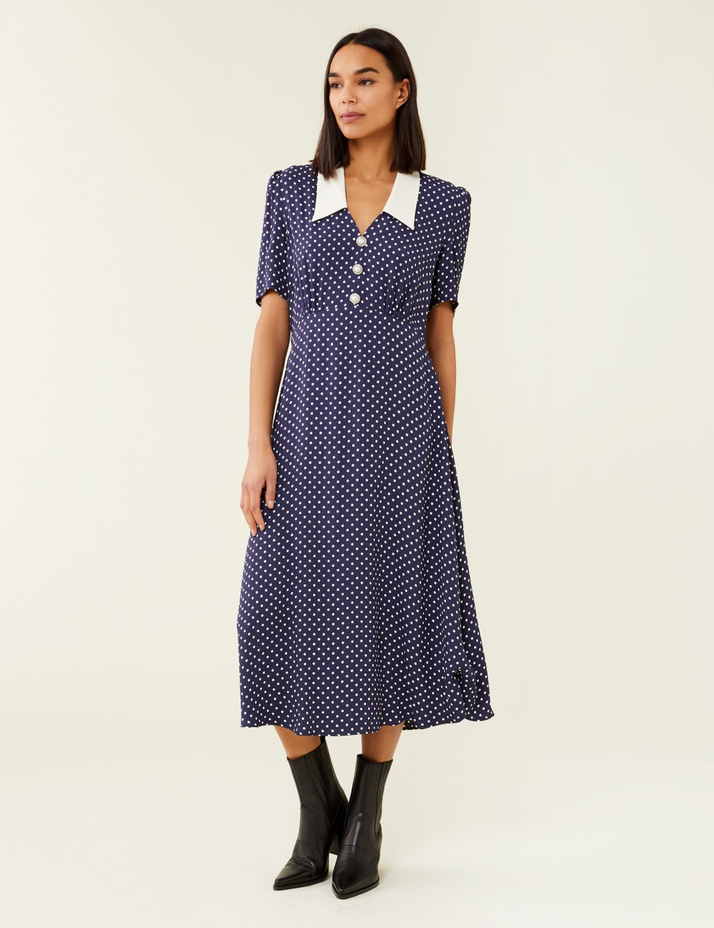 Polka Dot Collared Midi Waisted Dress image 1