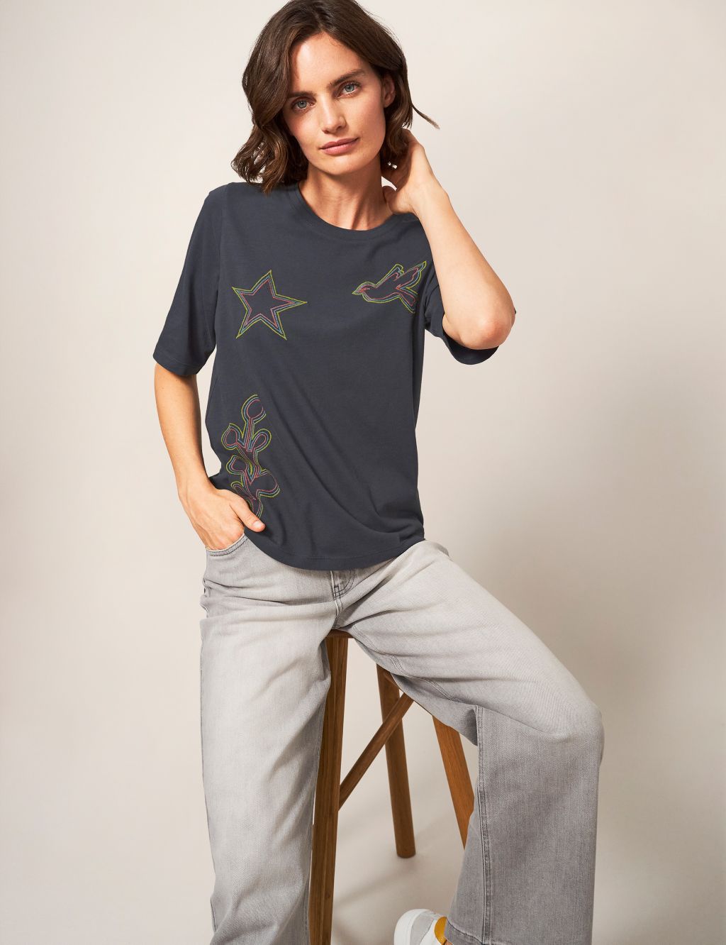 Pure Cotton Embroidered T-Shirt image 1