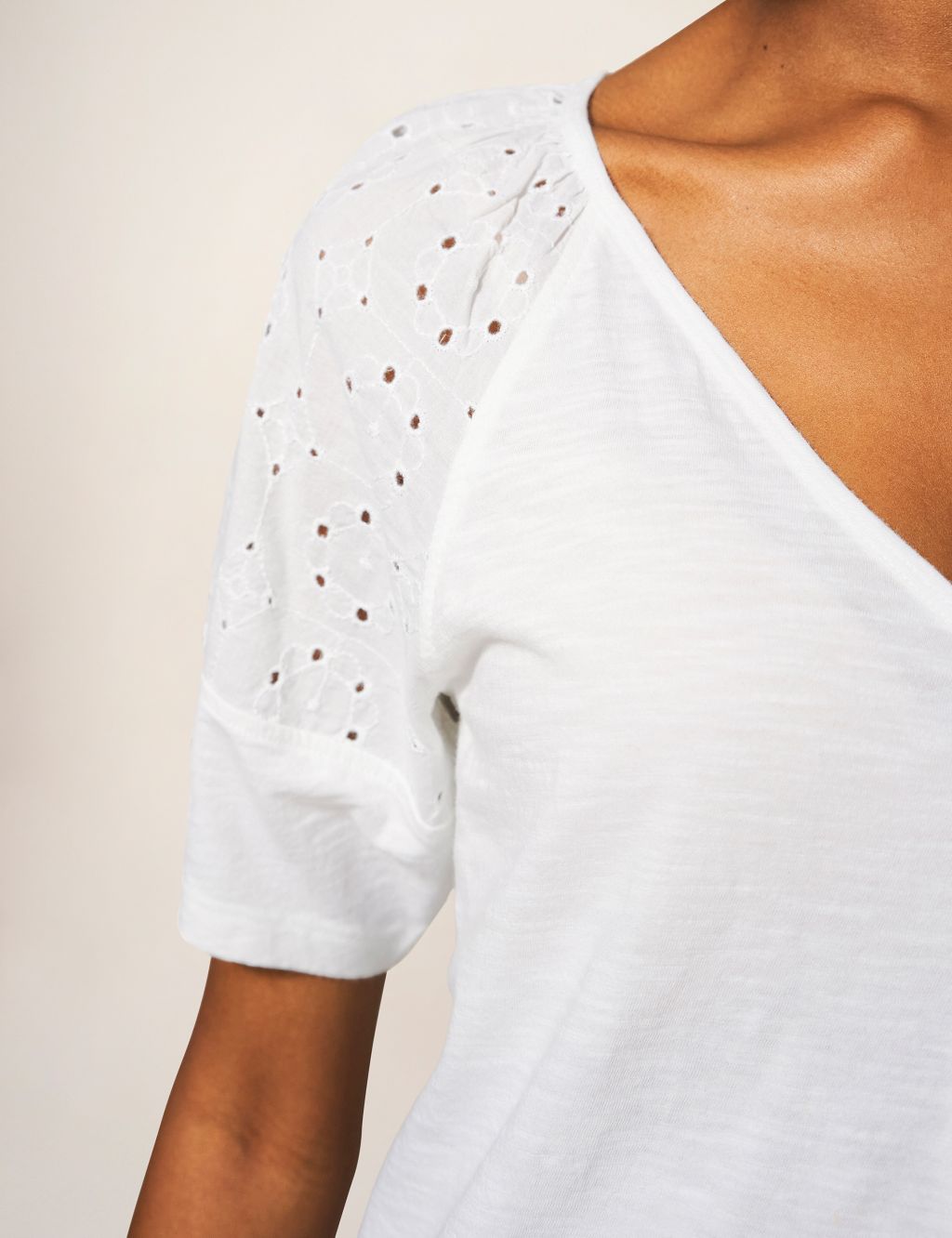 Pure Cotton Broderie V-Neck Blouse image 4