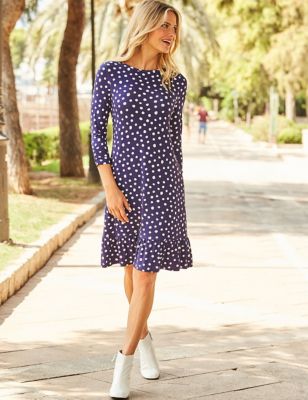 M&S Sosandar Womens Spot Print Knee Length Shift Dress