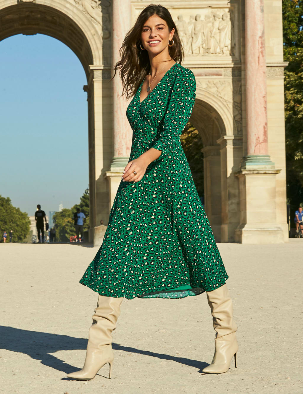 Chain Print Belted Midi Shirt Dress