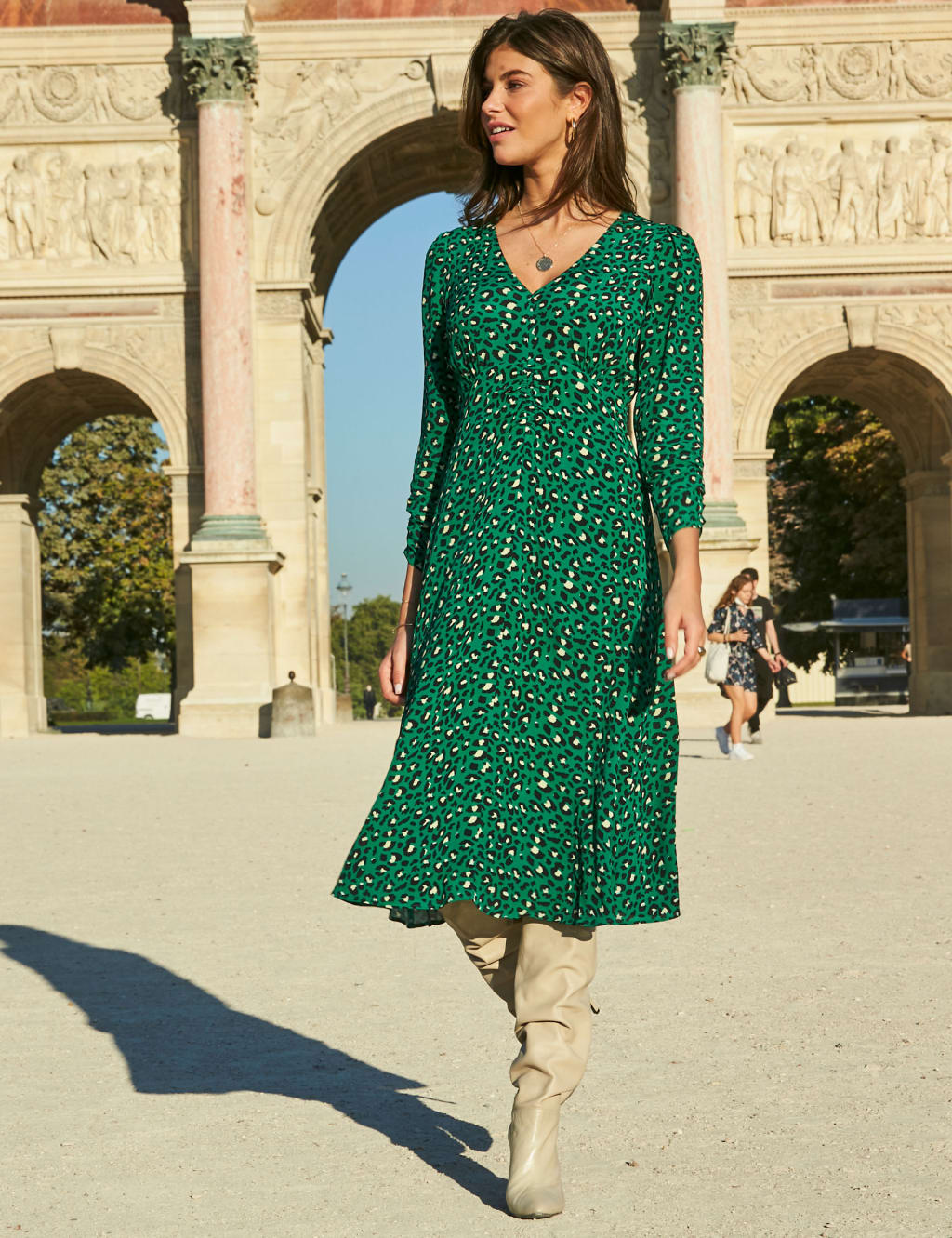 Animal Print V-Neck Midi Swing Dress image 2