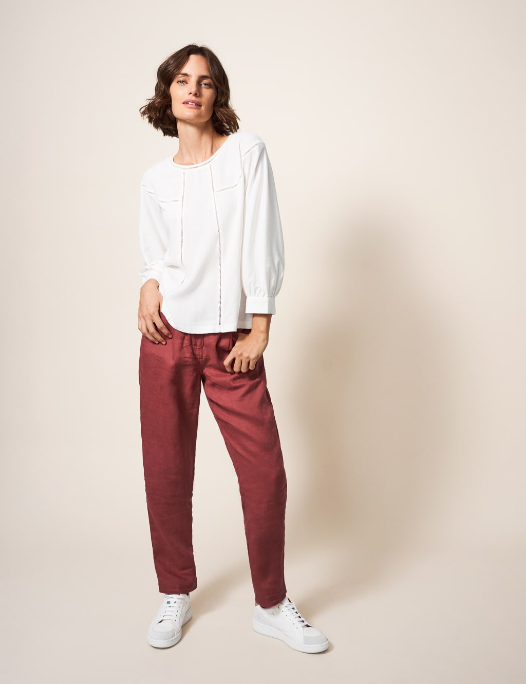Cotton Rich Crew Neck Cutwork Detail Blouse image 4