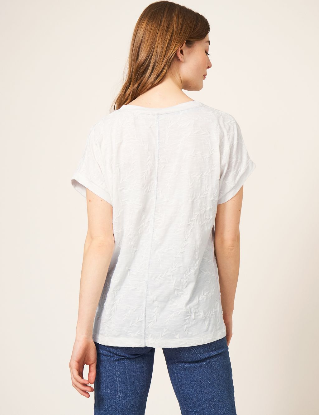 Pure Cotton Embroidered Notch Neck T-Shirt image 3