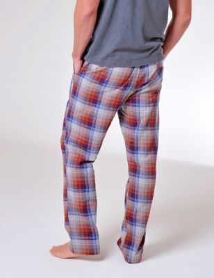 Burgs Mens Pure Cotton Checked Pyjama Bottoms - Red Mix, Red Mix