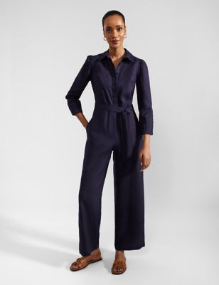 Hobbs Womens Pure Linen Relaxed Jumpsuit - 8 - Navy, Navy