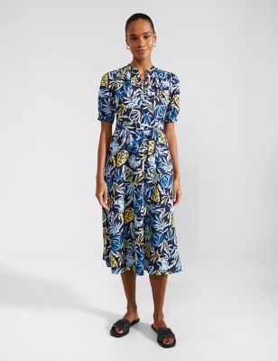 Hobbs Women's Cotton Rich Shell Print Midi Waisted Dress - 8 - Multi, Multi