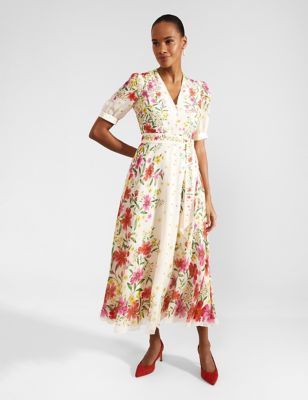 Hobbs Women's Pure Silk Floral V-Neck Midaxi Dress - 16 - Multi, Multi