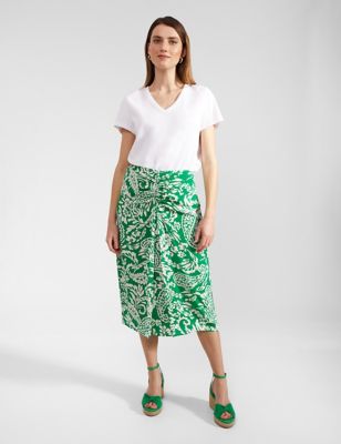 Hobbs Women's Floral Midi A-Line Skirt - 6 - Green Mix, Green Mix