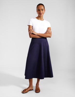 Hobbs Womens Pure Cotton Pleated Midi Skirt - 8 - Navy, Navy