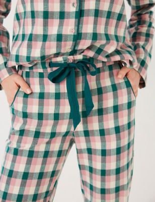 Fatface Womens Pure Cotton Checked Pyjama Bottoms - 8 - Pink, Pink