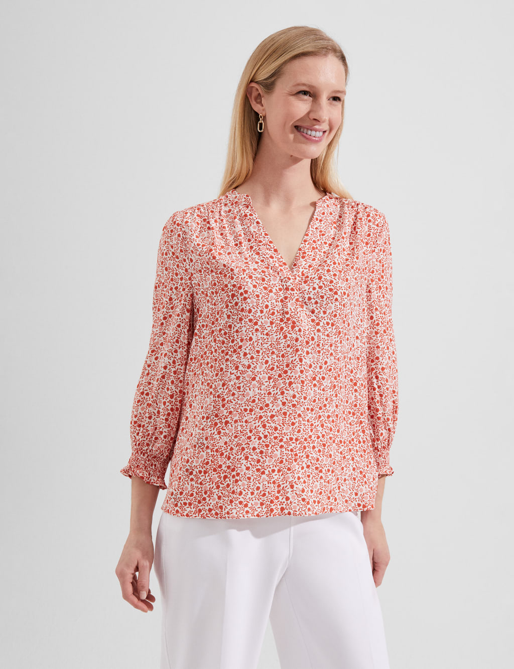 Floral V-Neck Blouson Sleeve Blouse image 1
