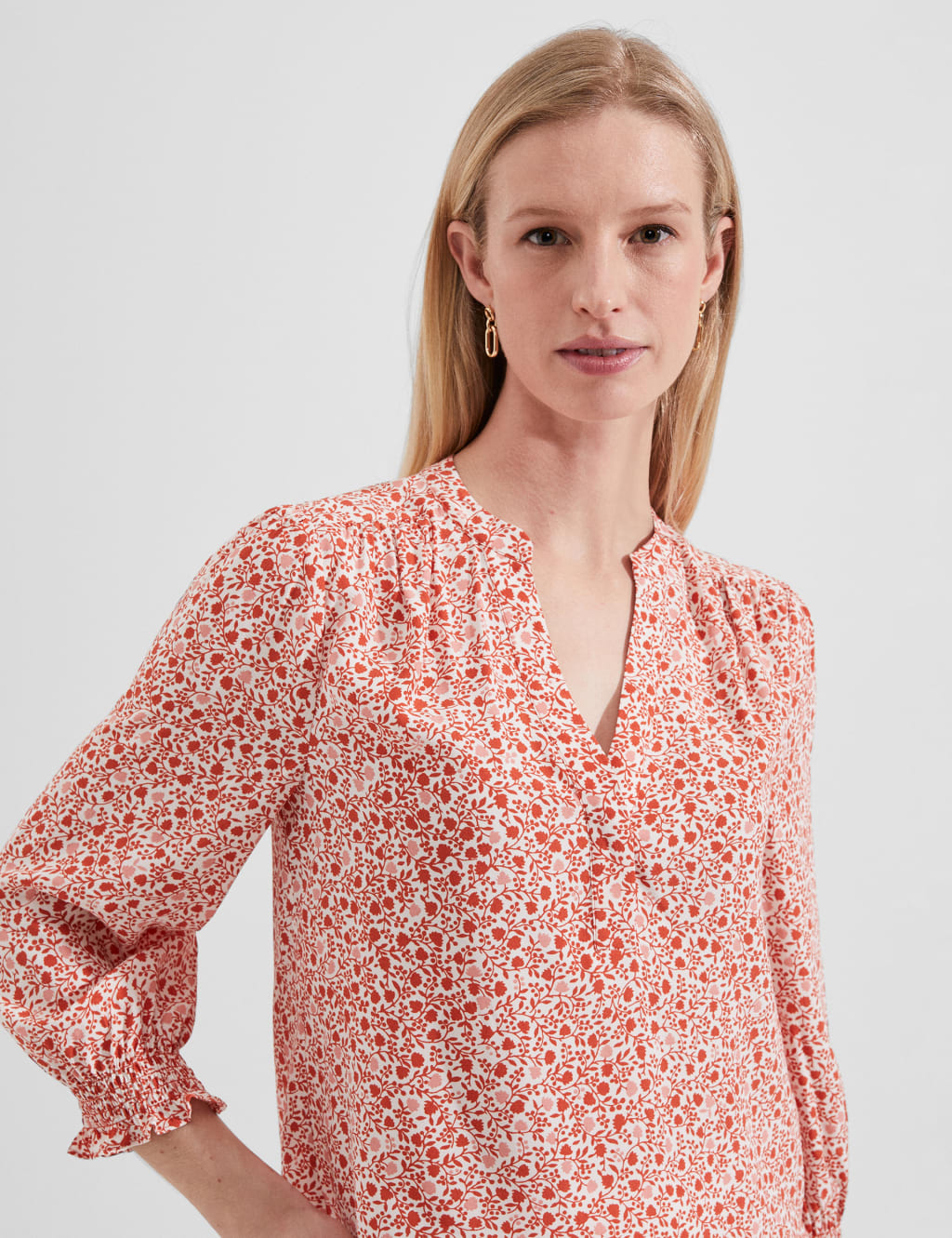 Floral V-Neck Blouson Sleeve Blouse image 2