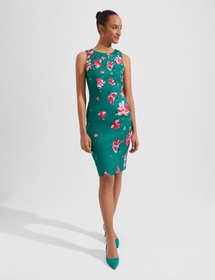 Hobbs Womens Floral Round Neck Knee Length Bodycon Dress - 6 - Green Mix, Green Mix