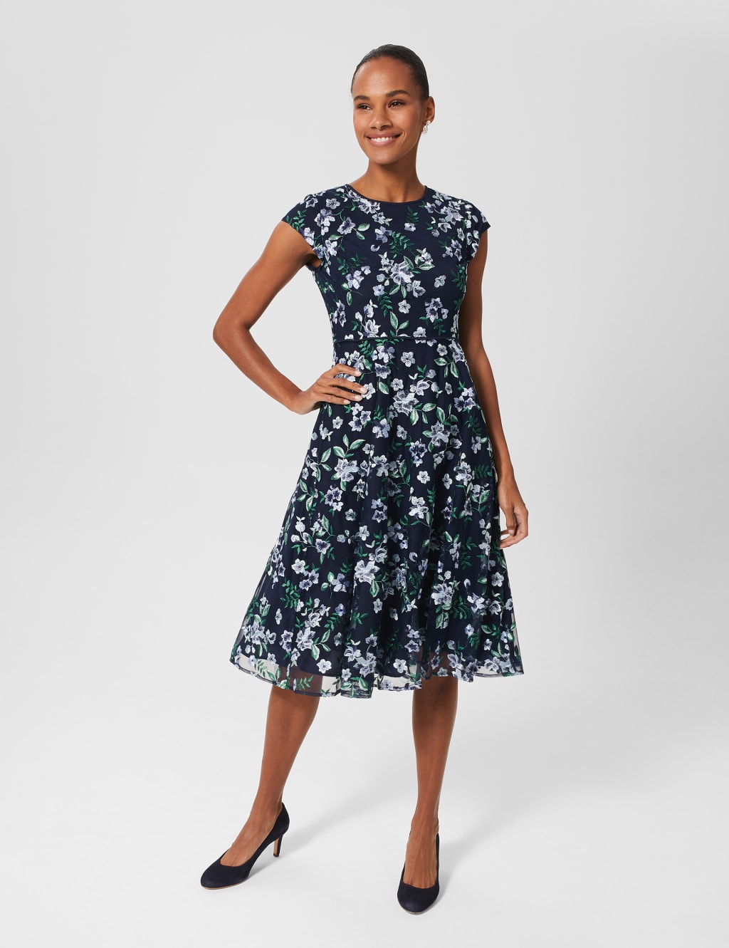Floral Embroidered Midi Swing Dress image 1