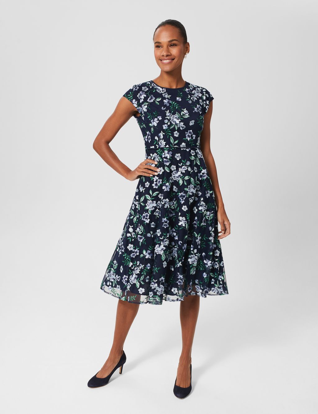 Floral Embroidered Midi Swing Dress image 1