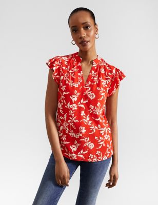Hobbs Women's Floral Notch Neck Top - 16 - Red, Red