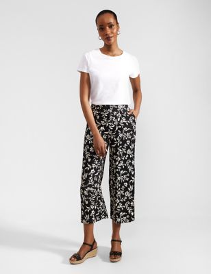Hobbs Women's Floral Cropped Trousers - 8 - Black Mix, Black Mix