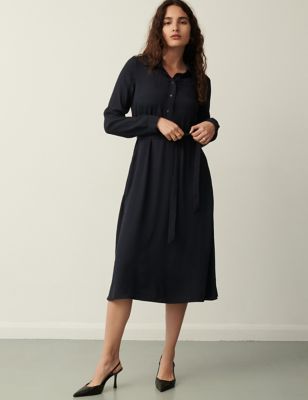 Finery London Womens Collared Tie Waist Midi Shirt Dress - 8 - Navy, Navy
