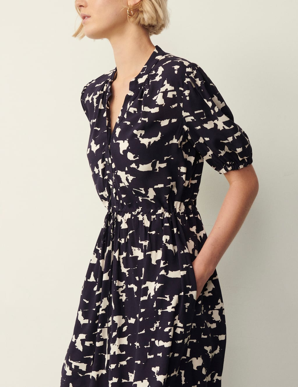 Printed V-Neck Midi Waisted Dress image 3