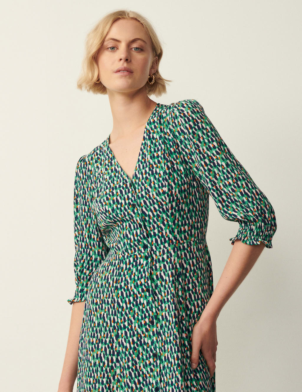Printed V-Neck Midi Waisted Dress image 2