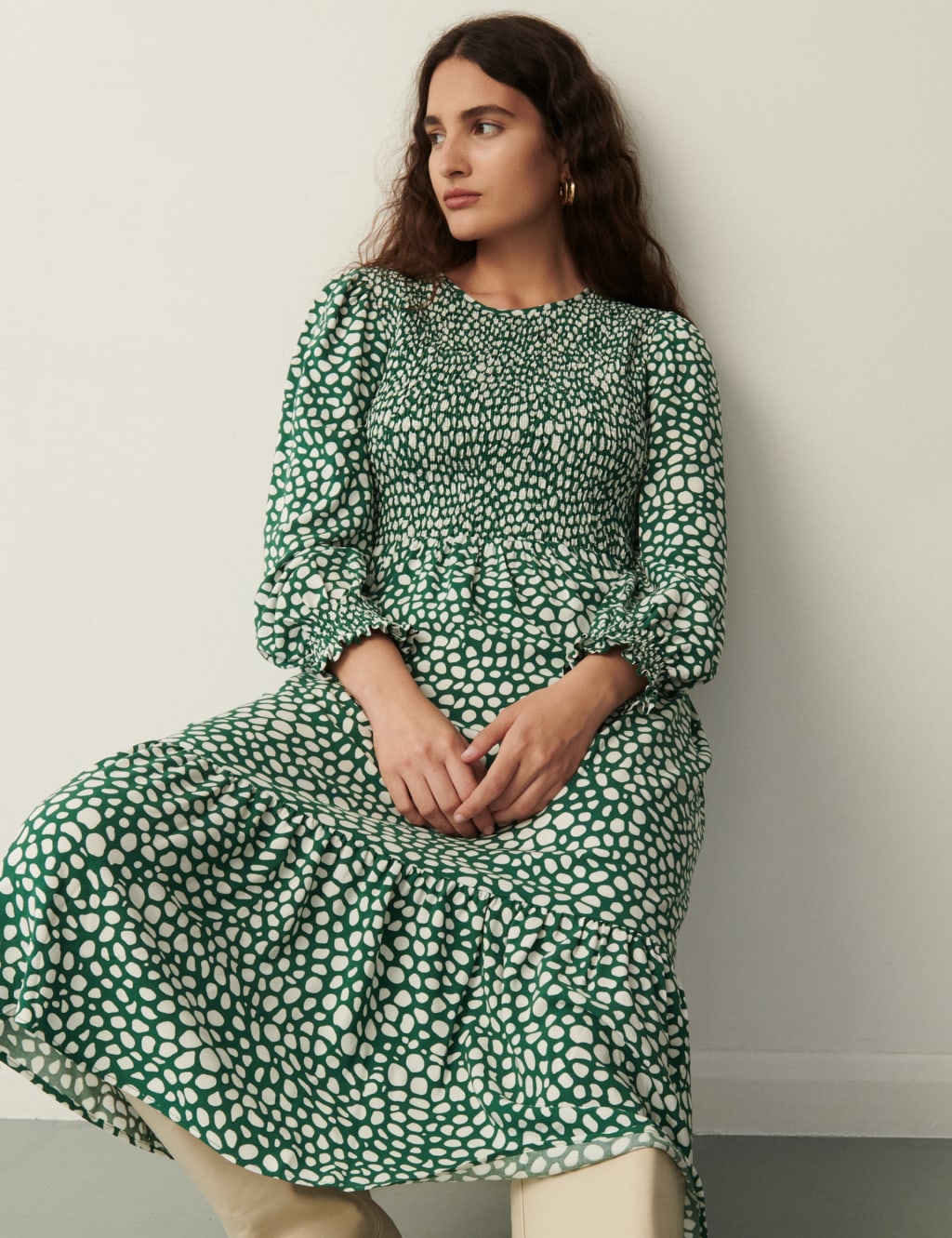 Printed Round Neck Midi Tiered Dress image 5