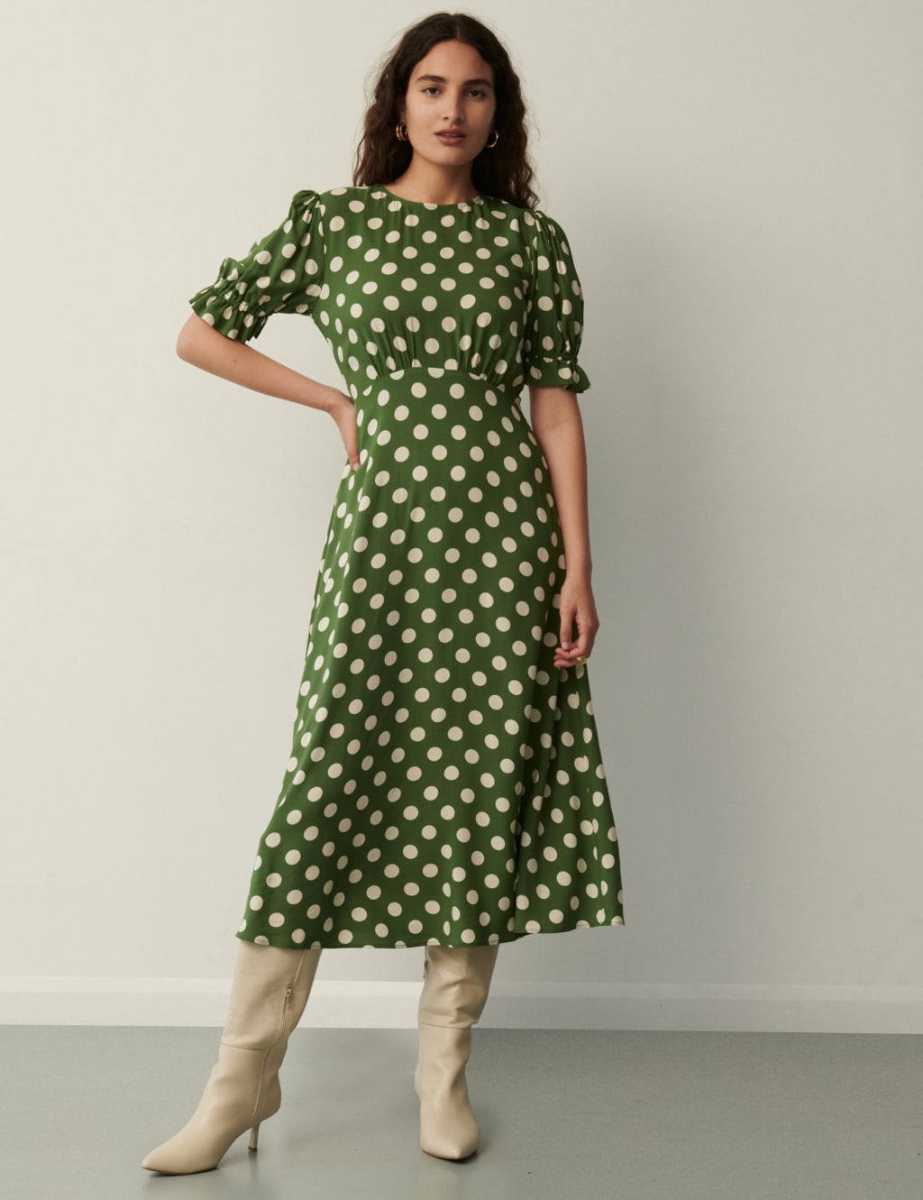 Polka Dot Round Neck Midi Tea Dress image 2