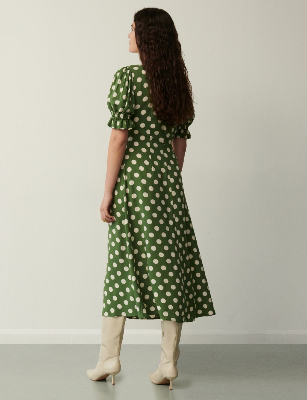 Polka Dot Round Neck Midi Tea Dress image 4