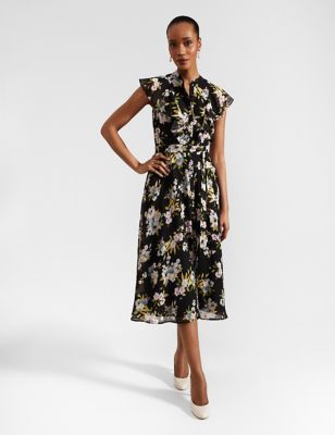 Hobbs Women's Floral High Neck Midi Waisted Dress - 6REG - Multi, Multi